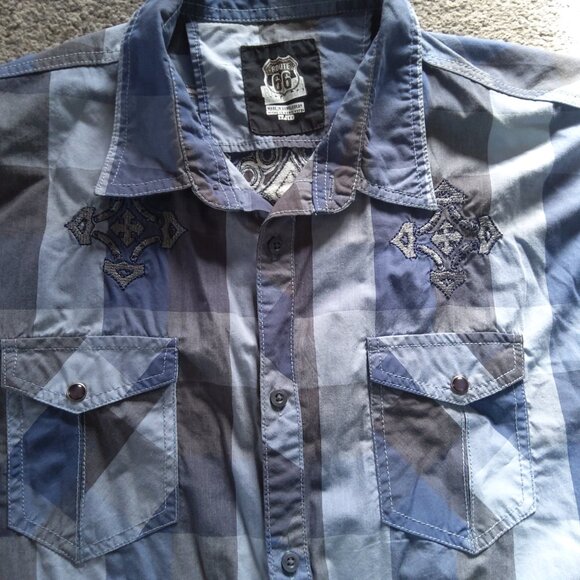 ROUTE 66 EMBROIDERED PLAID SHIRT - Picture 3 of 4